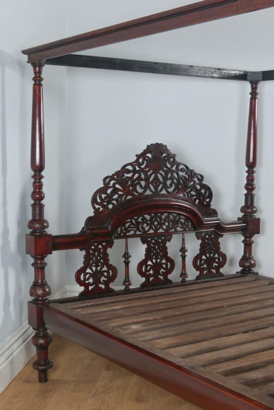 Antique 6ft” Victorian Anglo Indian Colonial Raj Super King Four Poster Bed (Circa 1860) - yolagray.com
