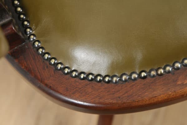 Antique English Edwardian Beech & Green Leather Revolving Swivel Office Desk Arm Chair (Circa 1910) - yolagray.com