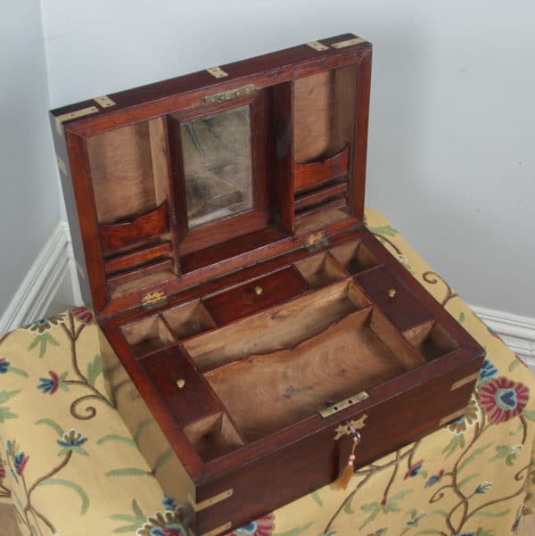 Antique Victorian Colonial Campaign Teak & Brass Inlaid Writing / Jewellery / Sewing Box (Circa 1880)- yolagray.com