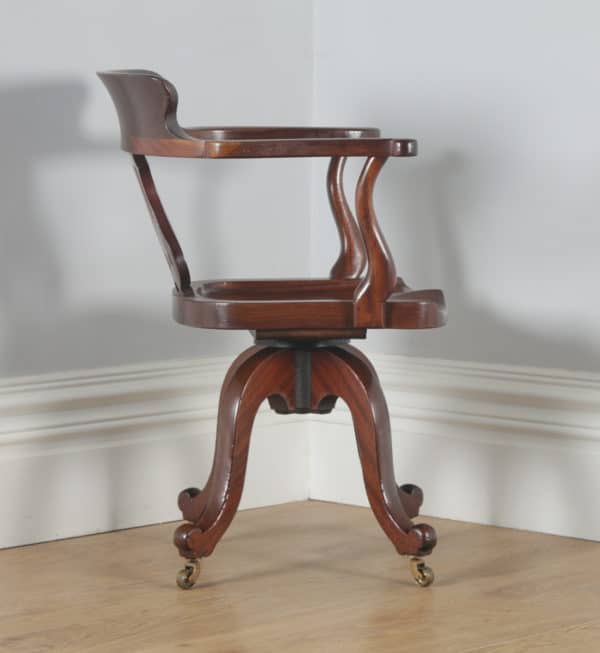 Antique English Victorian Mahogany Revolving Office Desk Arm Chair (Circa 1880) - yolagray.com