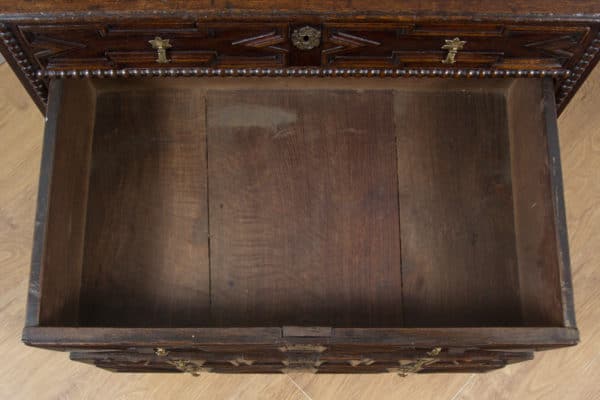 Antique English William & Mary Oak Panelled Geometric Chest of Drawers (Circa 1690) - yolagray.com