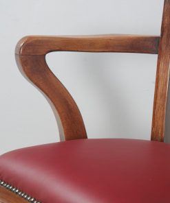 Antique English Edwardian Beech & Red Leather Revolving Office Desk Chair (Circa 1910) - yolagray.com