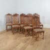 Antique Set of Twelve Belgian Louis Style Oak & Upholstered High Kitchen Dining Chairs by Rigaux (Circa 1920) - yolagray.com