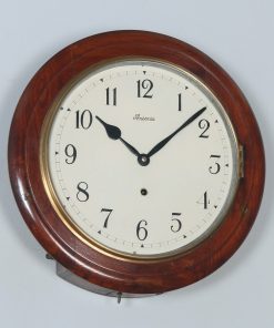 Antique 16" Mahogany Ansonia Railway Station / School Round Dial Wall Clock (Timepiece) - yolagray.com