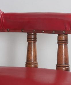 Antique Edwardian Oak & Crimson Red Faux Leather Office Desk Arm Chair (Circa 1900)- yolagray.com