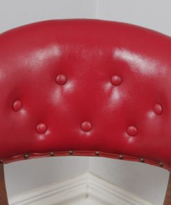 Antique Edwardian Oak & Crimson Red Faux Leather Office Desk Arm Chair (Circa 1900)- yolagray.com