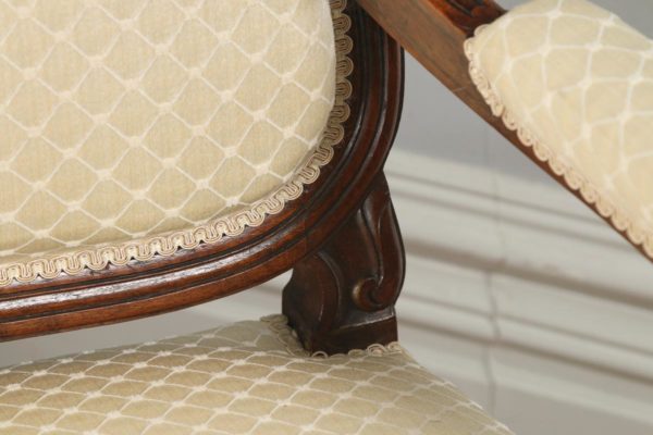 Antique French Louis XV Style Walnut Upholstered Salon Couch Sofa Settee (Circa 1860) - yolagray.com