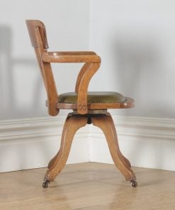 Antique Edwardian Oak & Green Leather Revolving Office Desk Arm Chair (Circa 1910)- yolagray.com