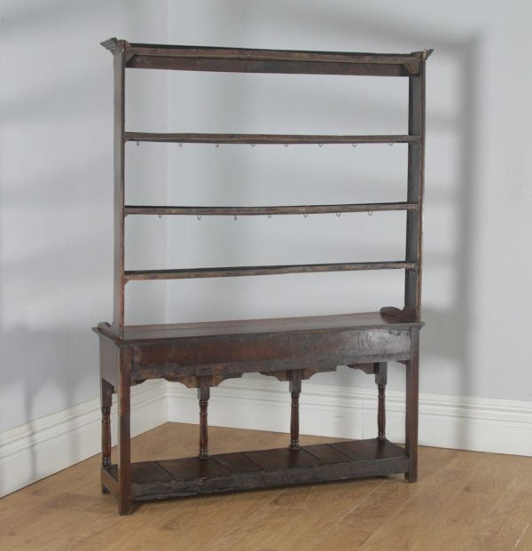 Antique English Georgian Oak Low Side Board Dresser Base & Rack with Potboard (Circa 1780) - yolagray.com