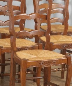 Antique Set of 8 French Louis XV Style Oak Ladder Back Rush Seat Kitchen Dining Chairs (Circa 1910) - yolagray.com