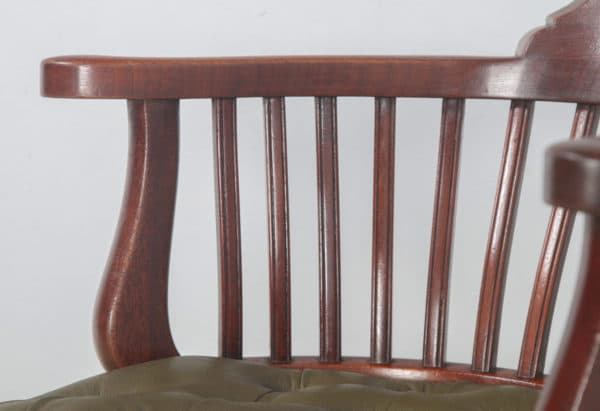 Antique English Victorian Mahogany & Green Leather Revolving Office Desk Arm Chair (Circa 1880) - yolagray.com