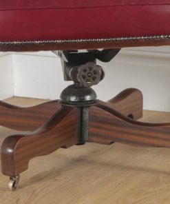 Antique English Edwardian Mahogany & Red Leather Revolving Office Desk Arm Chair (Circa 1900)- yolagray.com
