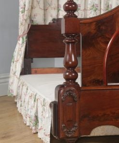 Antique English Victorian Flame Mahogany 5ft King Size Half Tester Bed (Circa 1850) - yolagray.com