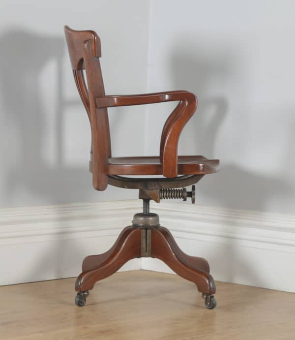 Antique English Edwardian Mahogany Revolving Office Desk Arm Chair (Circa 1910) - yolagray.com