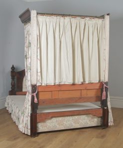 Antique English Victorian Flame Mahogany 5ft King Size Half Tester Bed (Circa 1850) - yolagray.com
