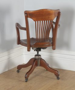 Antique English Edwardian Mahogany Revolving Office Desk Arm Chair (Circa 1910) - yolagray.com