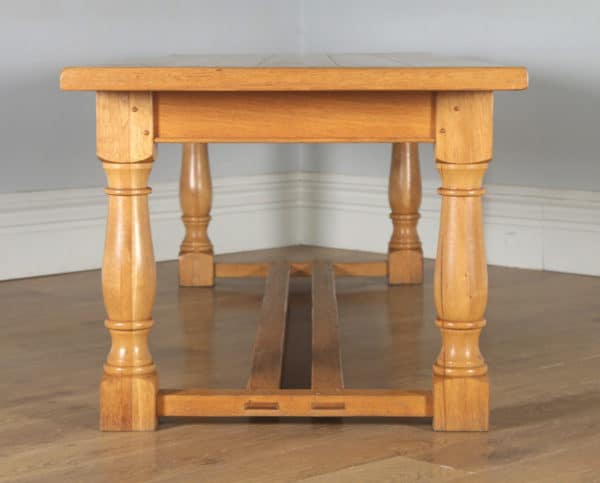 Vintage Welsh 8ft 10” Solid Oak Farmhouse Kitchen Refectory Dining Table (Circa 1980) - yolagray.com