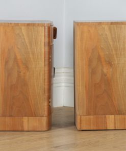 Antique English Pair of Art Deco Burr Walnut Bedside Cupboards Tables Nightstands (Circa 1930) - yolagray.com