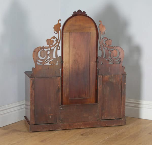 Antique English Victorian Mahogany Pedestal Makeup Dressing Table with Mirror (Circa 1870) - yolagray.com