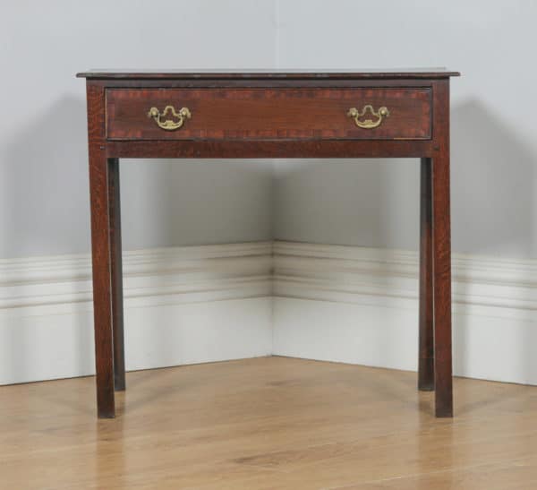 Antique English 18th Century Georgian Oak & Mahogany Occasional Side Hall Writing Table (Circa 1790) - yolagray.com