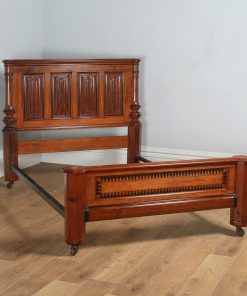 Antique English Victorian Gothic Pitch Pine & Ebony 4ft 6” Double Size Bed (Circa 1890) - yolagray.com