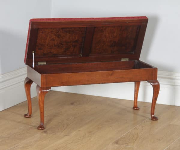 Antique English Edwardian Mahogany Upholstered Duet Music Piano Window Stool Ottoman Seat (Circa 1910) - yolagray.com