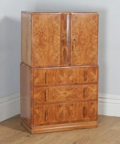 Antique English Art Deco Burr Walnut Two Door Tallboy Compactum Chest of Drawers by Ray & Miles of Liverpool (Circa 1930) - yolagray.com