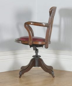 Antique English Edwardian Oak & Red Leather Revolving Office Desk Arm Chair (Circa 1910) - yolagray.com
