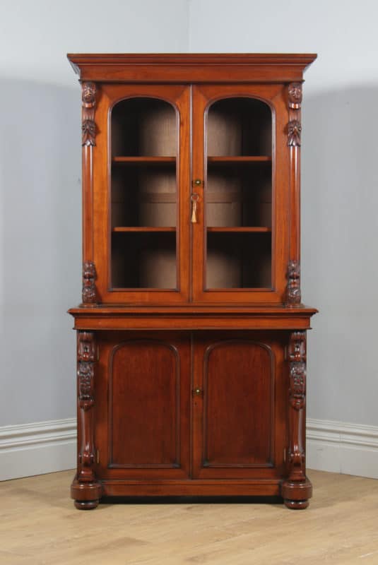 Antique Anglo Indian Victorian Colonial Campaign Mahogany Two Door Glazed Library Office Bookcase Cupboard (Circa 1870) - yolagray.com