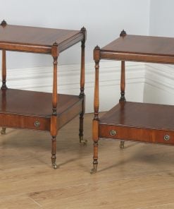 Pair of English Georgian Regency Style Mahogany Whatnot Bedside Tables Nightstands (Circa 1970) - yolagray.com