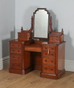 Antique English Victorian Gothic Pitch Pine & Ebony Pedestal Dressing Table with Mirror (Circa 1890) - yolagray.com