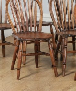 Antique English Set of 12 Twelve Victorian Ash, Beech & Elm Windsor Stick & Hoop Back Kitchen Dining Chairs (Circa 1900) - yolagray.com