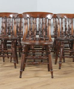 Antique English Set of Sixteen 16 Victorian Ash & Elm Windsor Spindle Bar Back Kitchen Dining Chairs (Circa 1880) - yolagray.com