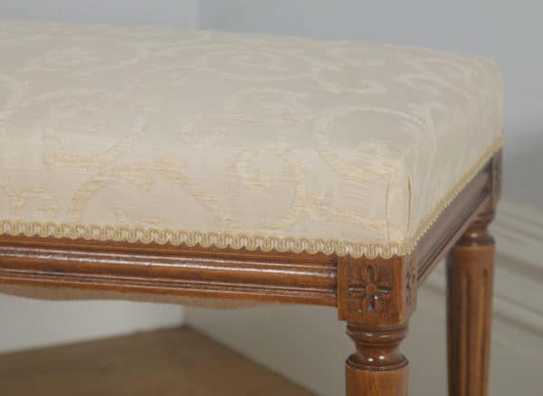 Antique French Louis XVI Style Walnut Upholstered Duet Music Piano Window Stool Ottoman Seat (Circa 1880) - yolagray.com