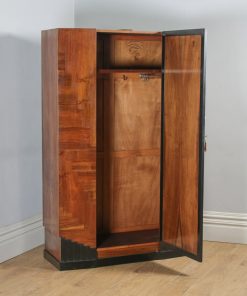 Antique English Art Deco Figured Walnut & Ebony Wardrobe / Armoire (Circa 1930) - yolagray.com