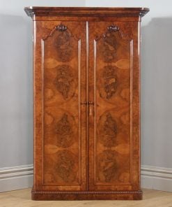 Antique English Victorian Burr Walnut & Satinwood Two Door Wardrobe Cupboard Linen Press (Circa 1880) - yolagray.com