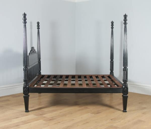 Antique 6ft Colonial Raj Regency Style Victorian Anglo Indian Super King Size Four Poster Bed (Circa 1850) - yolagray.com