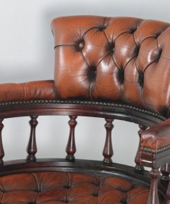 Antique English Victorian Style Mahogany & Brown Leather Captains Office Desk Armchair (Circa 1970) - yolagray.com