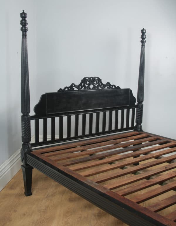 Antique 6ft Colonial Raj Regency Style Victorian Anglo Indian Super King Size Four Poster Bed (Circa 1850) - yolagray.com